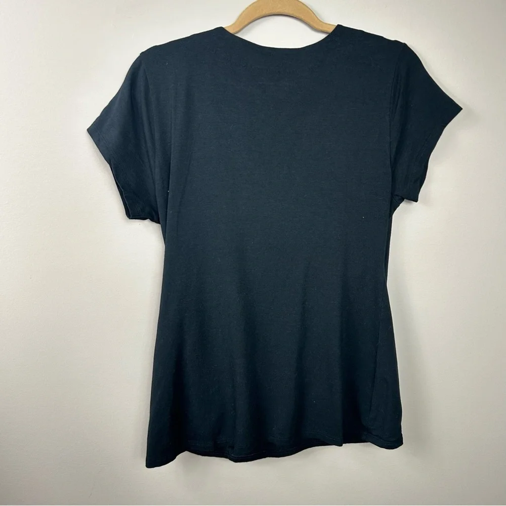 Soft Surrounding black short sleeve wrap style top Sz L - Picture 3 of 5